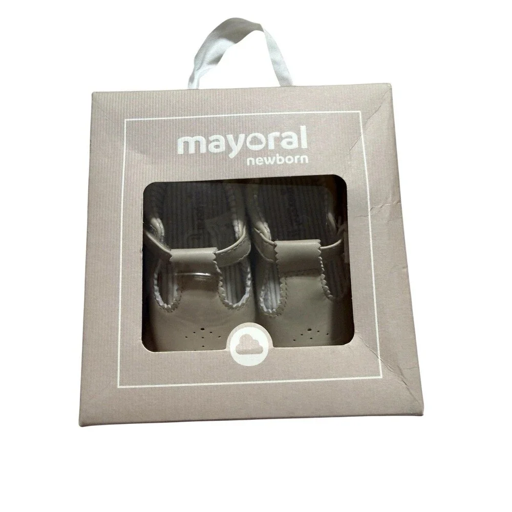 Mayoral Newborn Size 19 Beige Mary Jane Crib Shoes NWT Box
